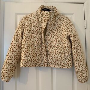 Sadie & Sage Cream and Brown Floral Print Puffer Jacket